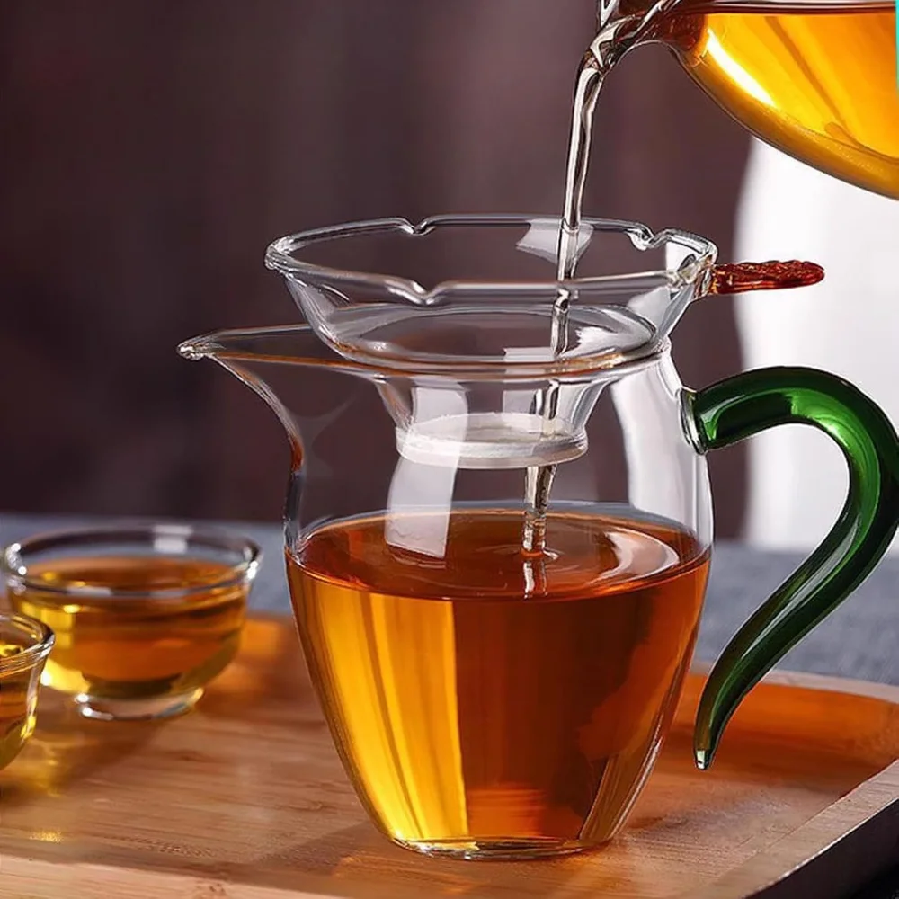 LEEDJUINE Fairness Cup with Tea Strainer, 350ml, Thicken Glass Kungfu Tea Set Dispenser