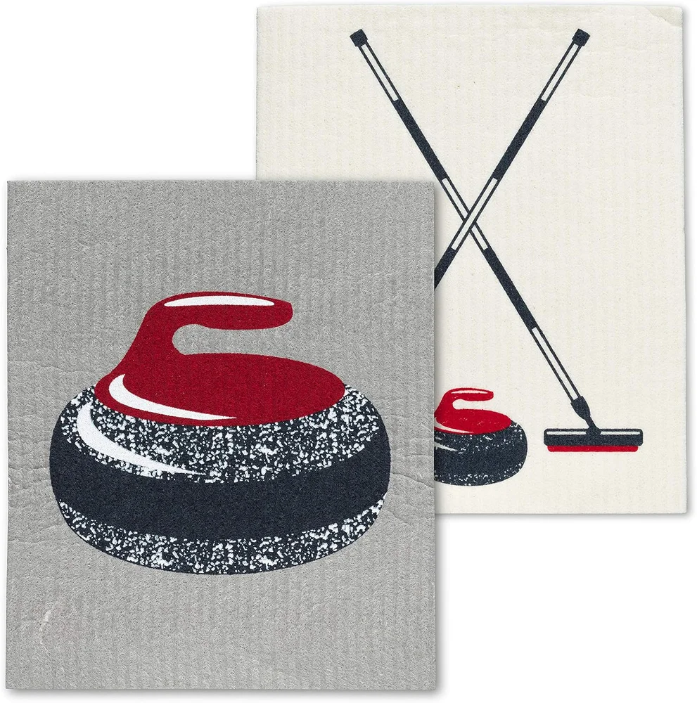 Abbott Collection Curling Rock & Brooms Dishcloths, Set of 2