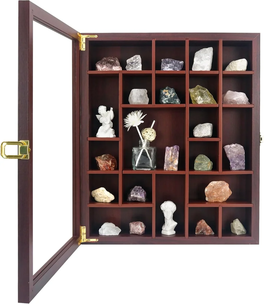 FramePro Rock Display Case Wall Mount Shadow Box, Brown
