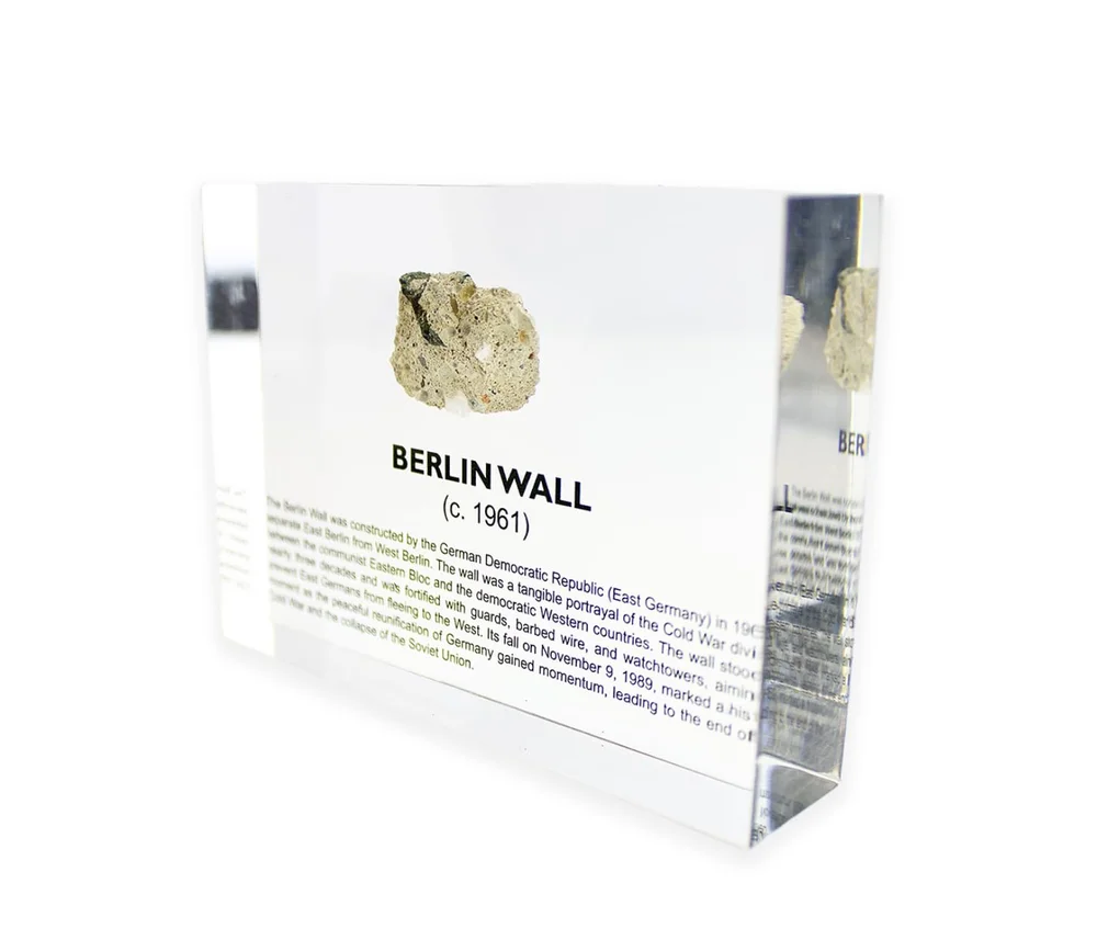 Authentic Berlin Wall Artifact Display, Handmade in the USA, Encased in Lucite Acrylic