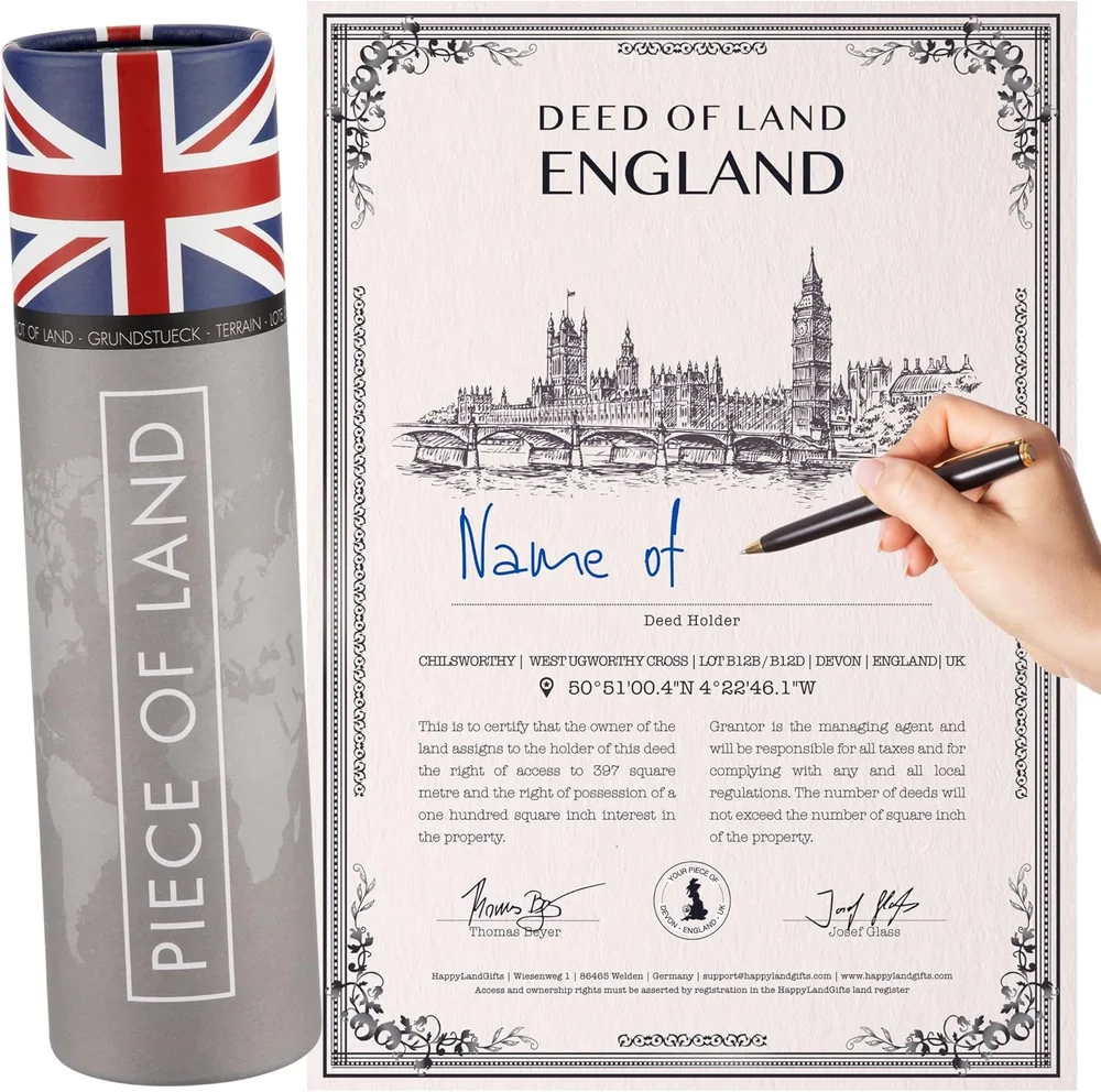 happylandgifts A Real Piece of Land, Personalized Land Owner's Certificate (England, UK)
