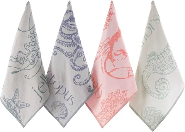 Turkish Cotton Jacquard Towel Set, Nautical Sea Creatures