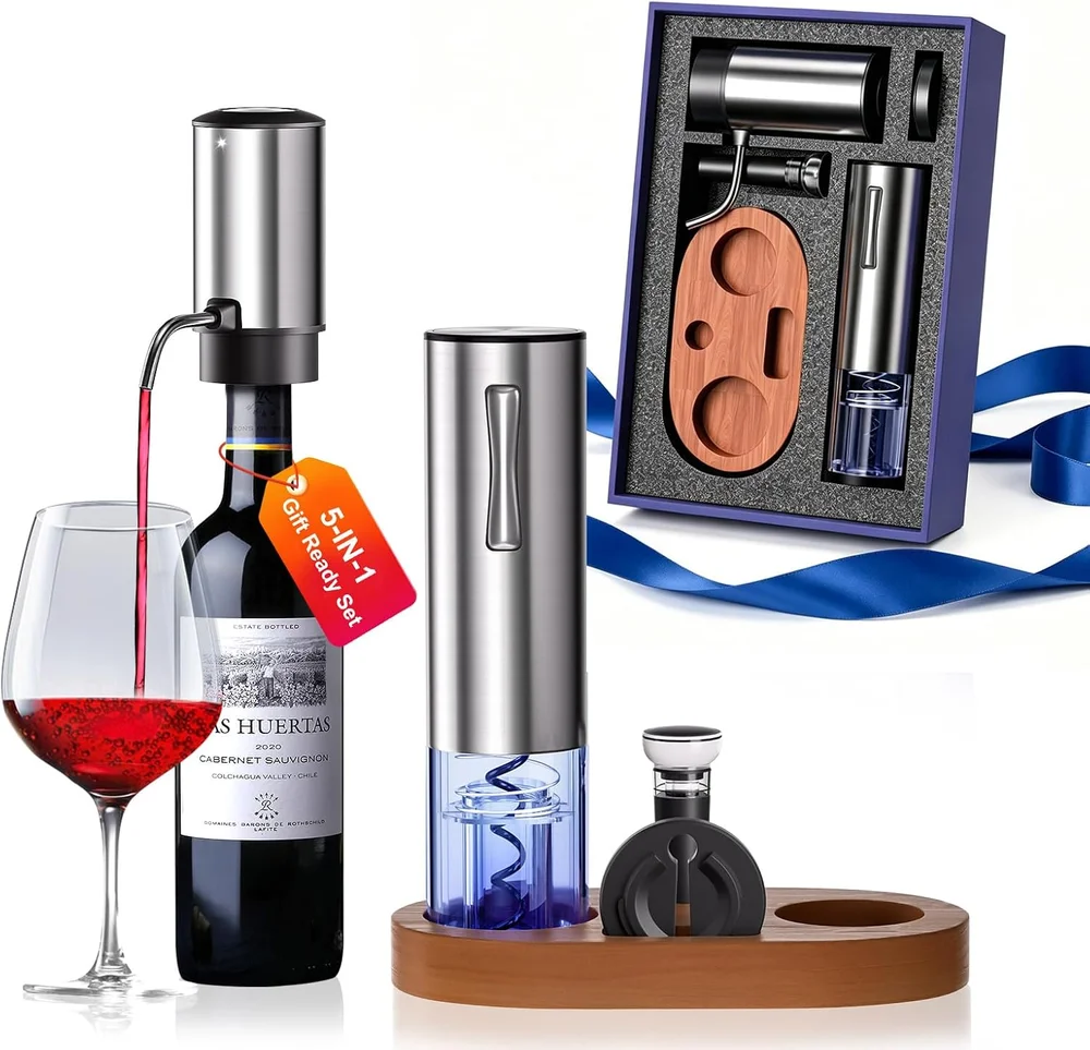 OxyGear 5-in-1 Electric Wine Opener Set, Rechargeable