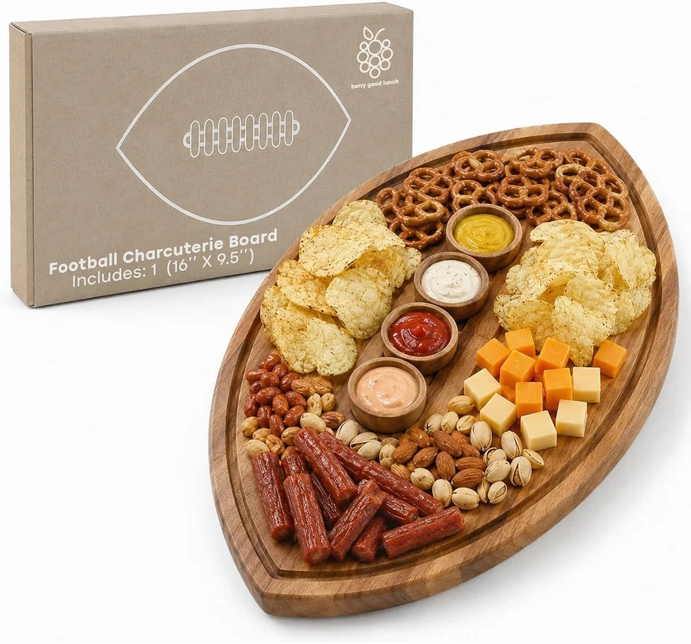 American Football Charcuterie Board, Solid Acacia Wood
