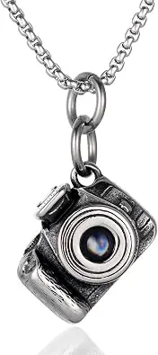 Vintage Stainless Steel Camera Pendant Necklace