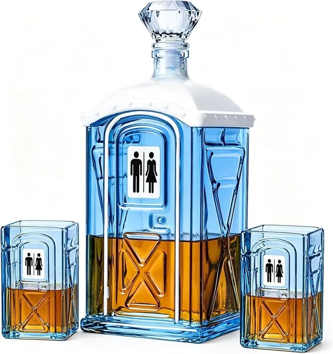 Funny Porta-Potty Whiskey Decanter Set with 2 Glasses