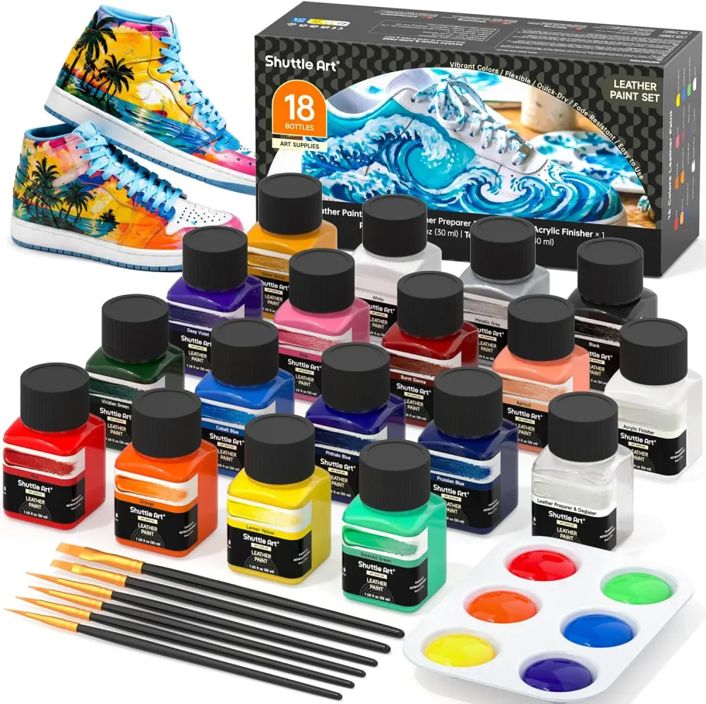 Shuttle Art 16 Colors Acrylic Leather Paint Kit with Deglazer & Finisher