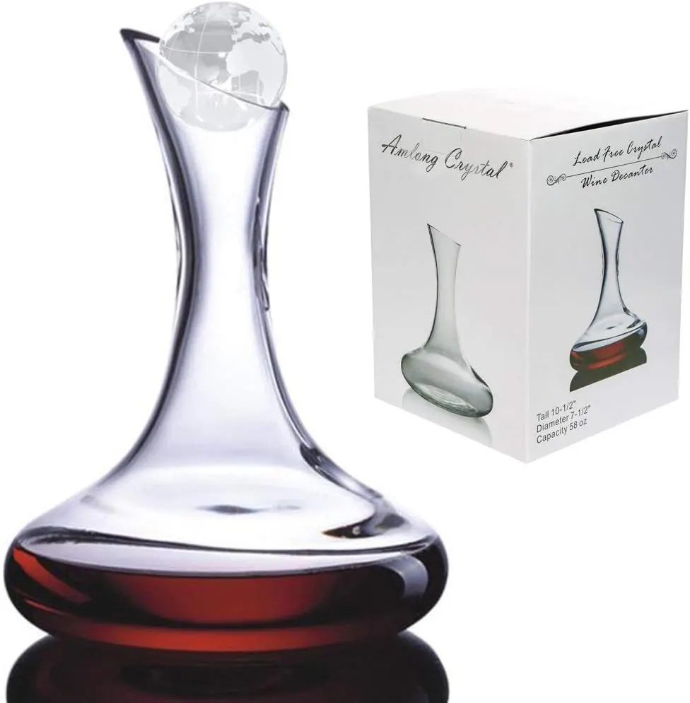 Amlong Crystal Lead-Free Large Wine Decanter with Crystal Globe Stopper (58 oz)