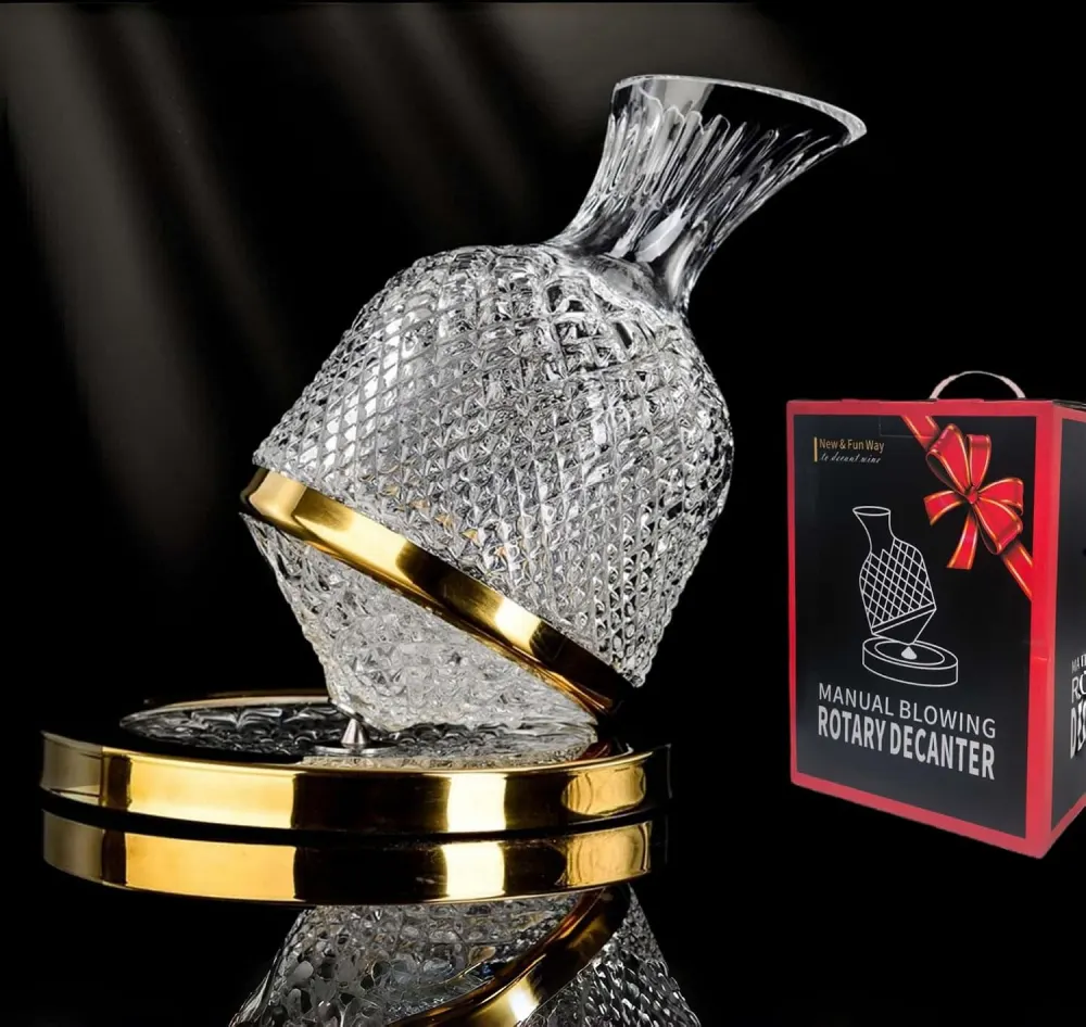 Jarler Spinning Crystal Wine Decanter Set, Golden Trim (1.5L)