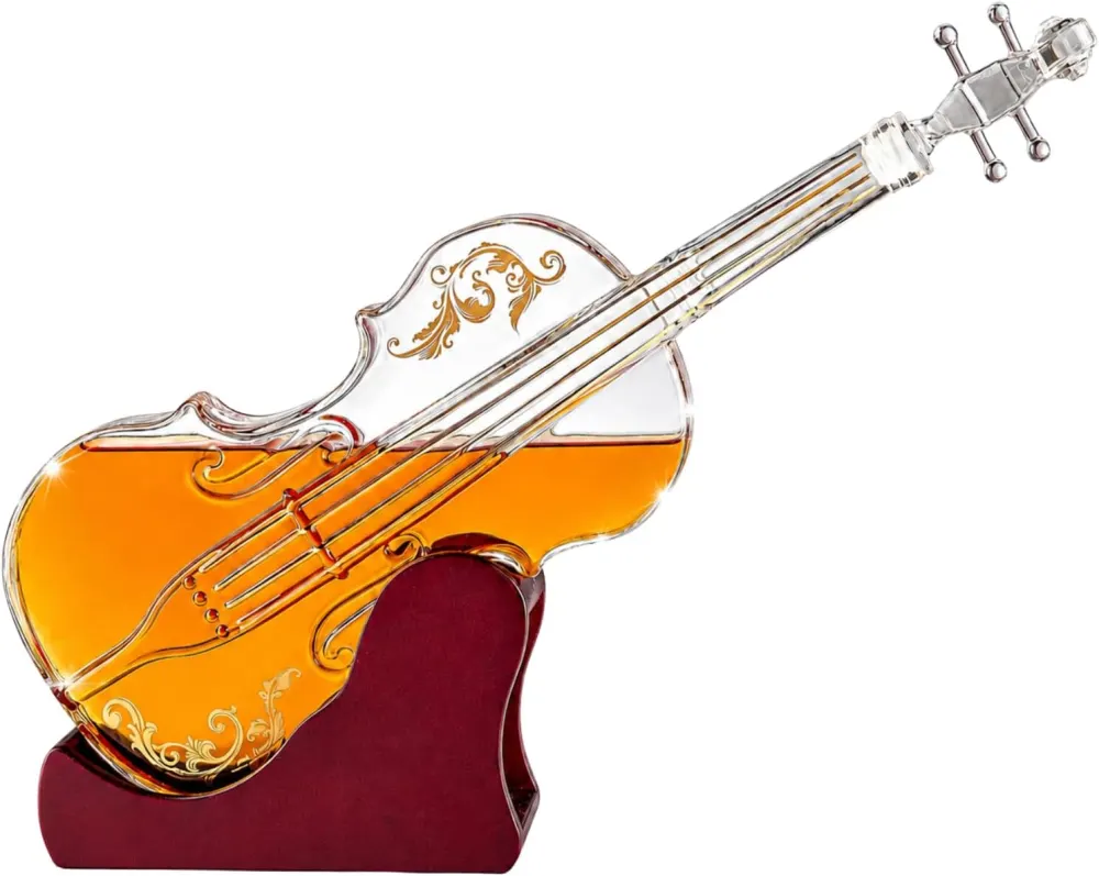 Glass Violin Decanter, Mahogany Base