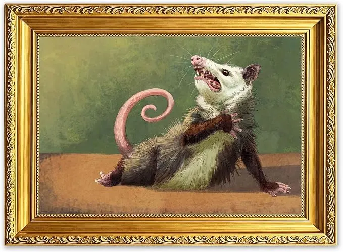 Gold-Framed Funny Opossum Canvas Wall Art