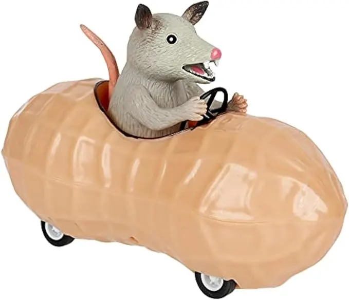 Archie McPhee Possum in a Peanut Pull-Back Toy Car