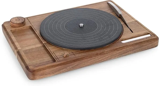 PICNIC TIME Turntable Cheese Board with Knife, Retro Vinyl Record Charcuterie Board (Acacia Wood)