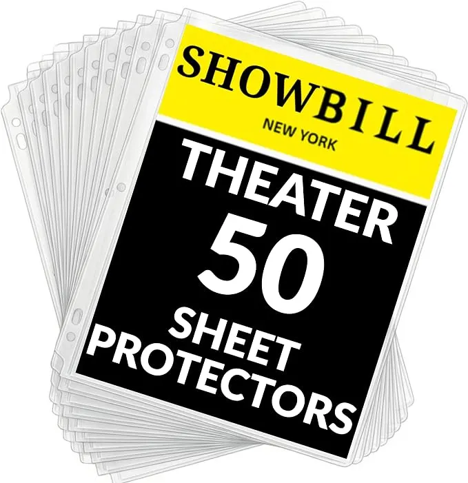 Playbill Sleeves, 50 Pack -- Sheet Protectors for Broadway Playbill Binder