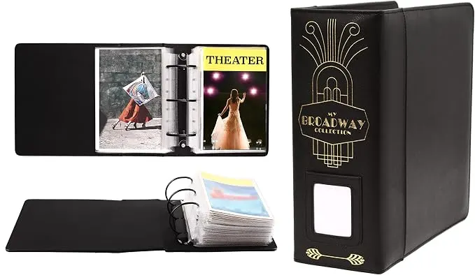 2Fold Playbill Binder, PU Leather with 30 Sheet Protectors (Black/Gold Foil)
