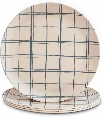 Bamboo Fiber Dinner Plates, Set of 4 (French Checks, 10 In)