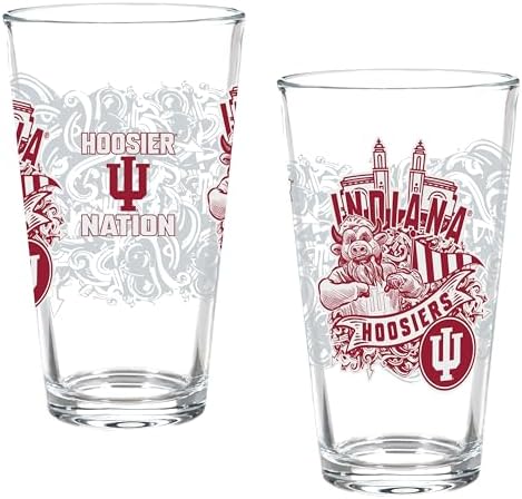 NCAA Indiana University 16oz Pint Glasses, Set of 2 Beer Glasses, Tall Drinking Glass Cups, Tailgating Barware for Game Day, College Sports Drinkware Gift Set for Fans
