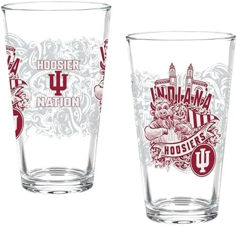 NCAA Indiana University 16oz Pint Glasses, Set of 2 Beer Glasses, Tall Drinking Glass Cups, Tailgating Barware for Game Day, College Sports Drinkware Gift Set for Fans