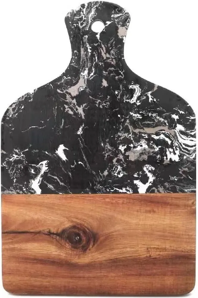 Azauvc Marble and Wood Cutting Board / Serving Tray (Black)