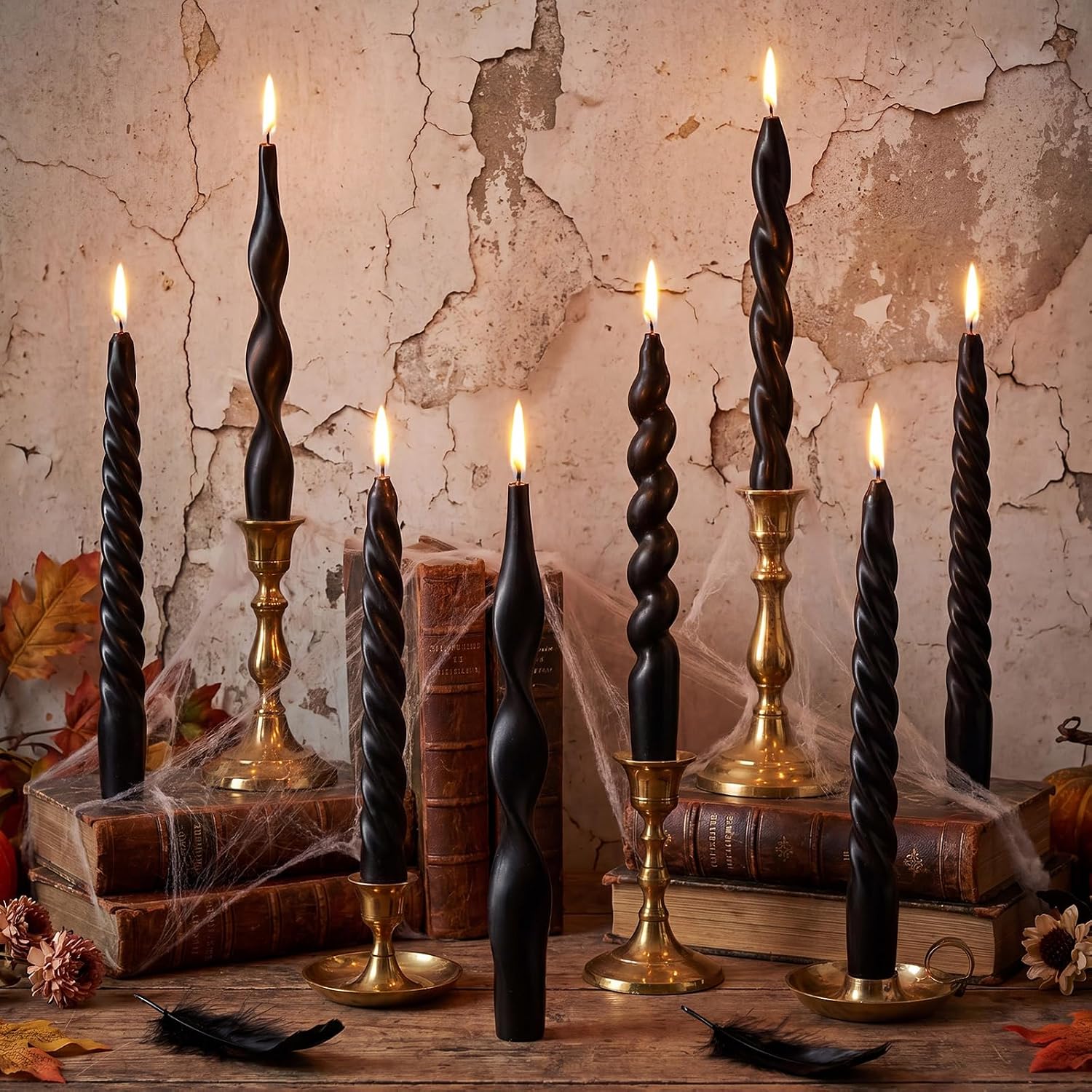 Nuanchu 12-Pc Black Spiral Taper Candles, 7.5 Inch