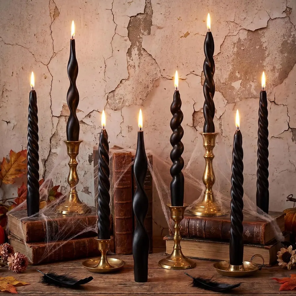 Nuanchu 12-Pc Black Spiral Taper Candles, 7.5 Inch