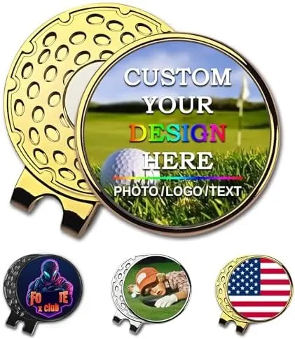 BSTWARM Custom Golf Ball Marker with Magnetic Hat Clip, Personalized with Your Photo, Logo, or Text (Gold Marker & Clip)