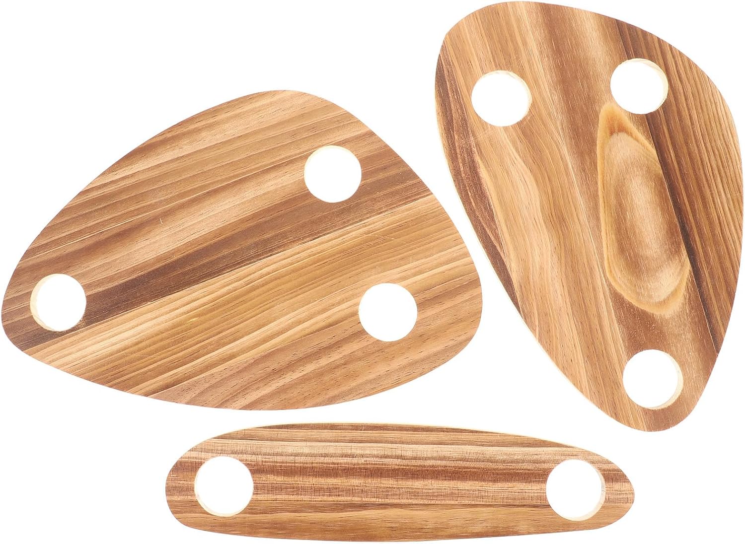 Hemoton Bamboo Wine Bottle Topper Serving Tray Set, 3-Pack, 11.81x7.87 In