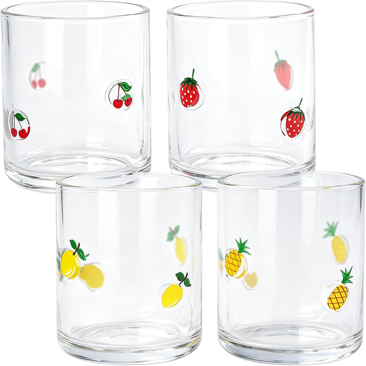 Sariiraw 4-Pack Fruit Icon Stemless Juice Glasses, 14oz