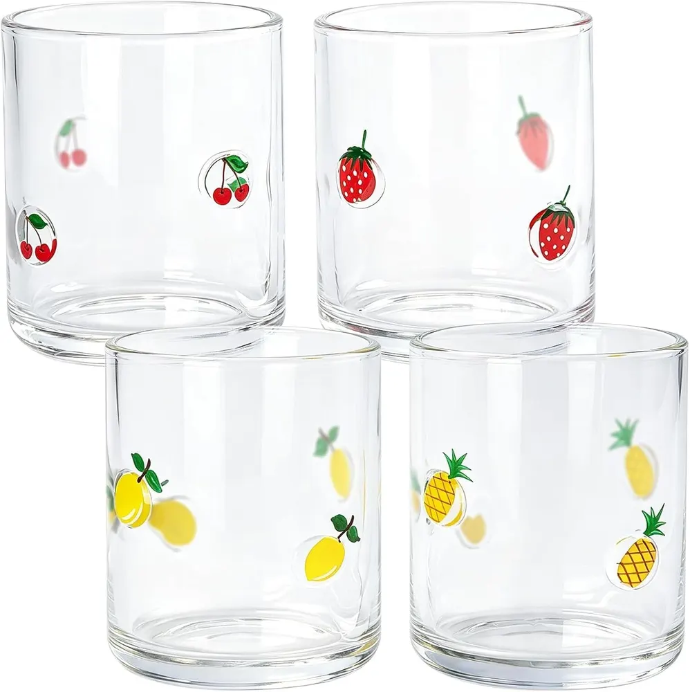 Sariiraw 4-Pack Fruit Icon Stemless Juice Glasses, 14oz