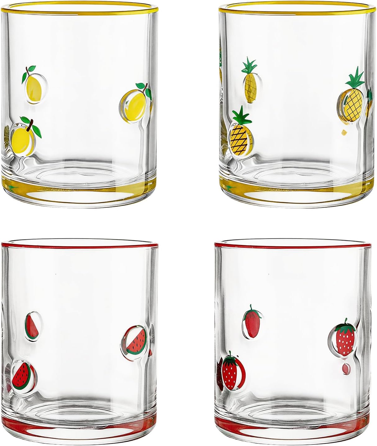 LIGOMEDA 4-Pack Fruit Icon Stemless Drinking Glasses, 14oz