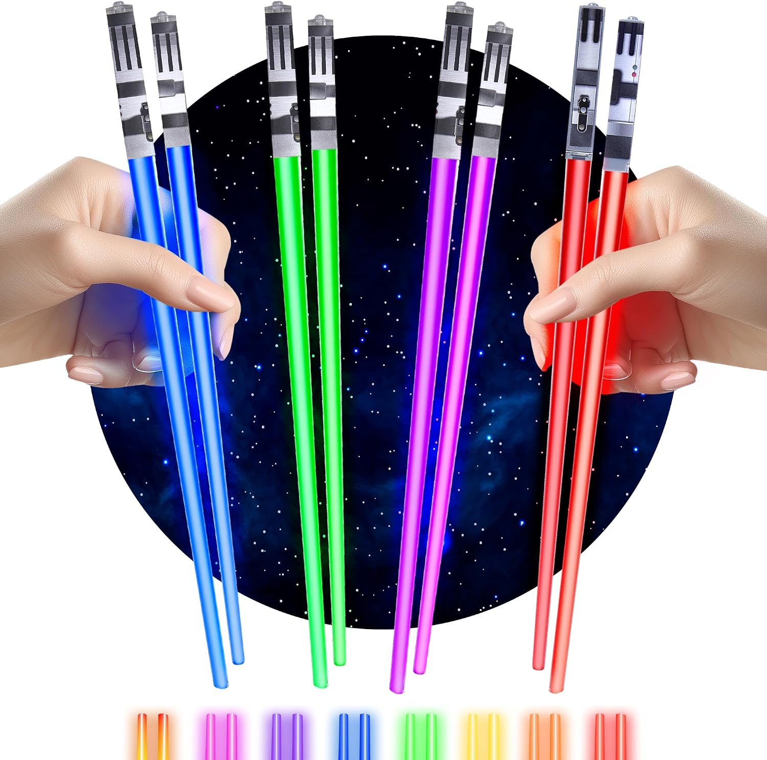 Lightsaber Chopsticks, Light-Up LED Star Wars-Inspired, Set of 4 Pairs (Glossy Tips)