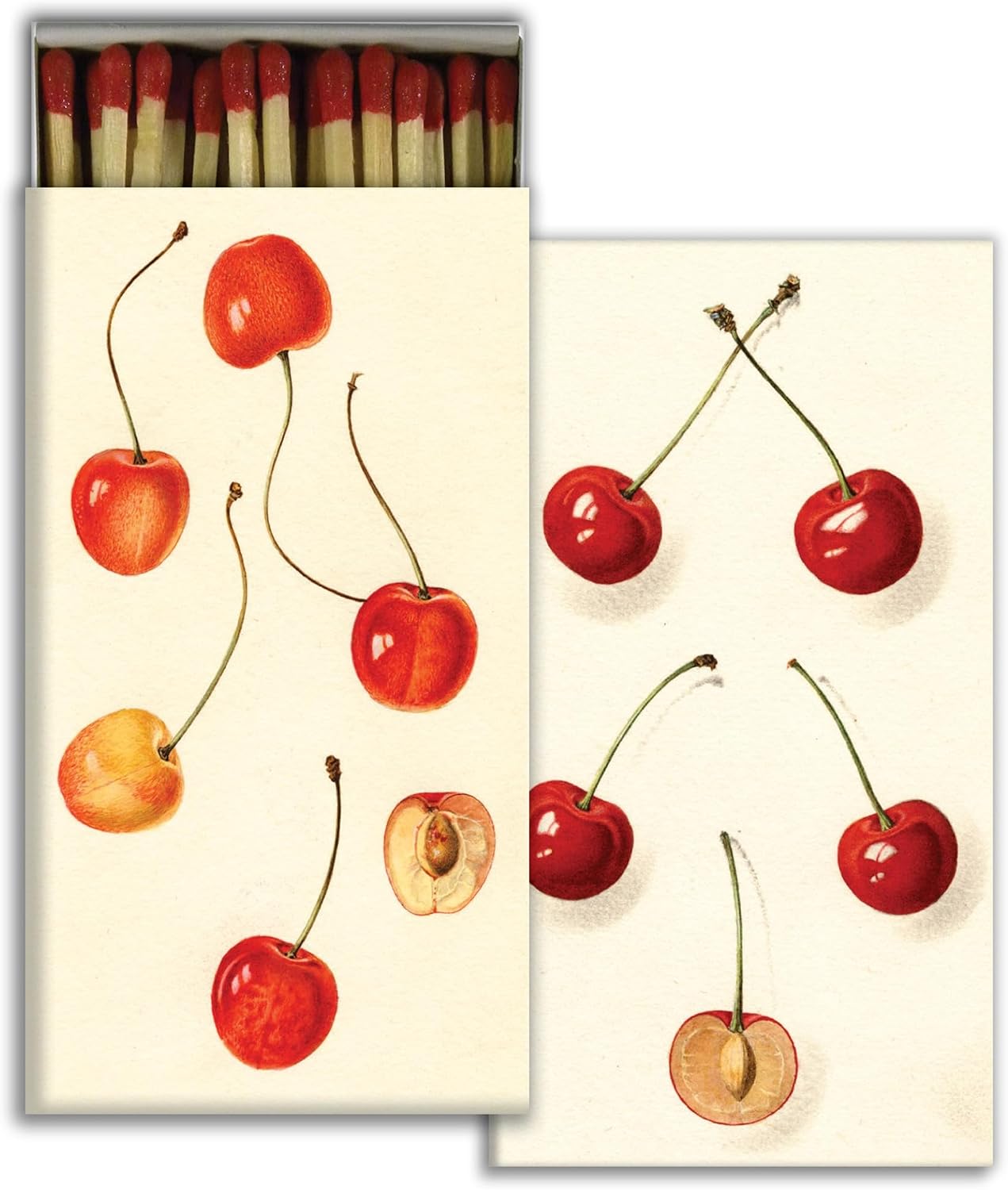 Vintage Cherries Decorative Matchboxes with Wooden Matches, Set of 3
