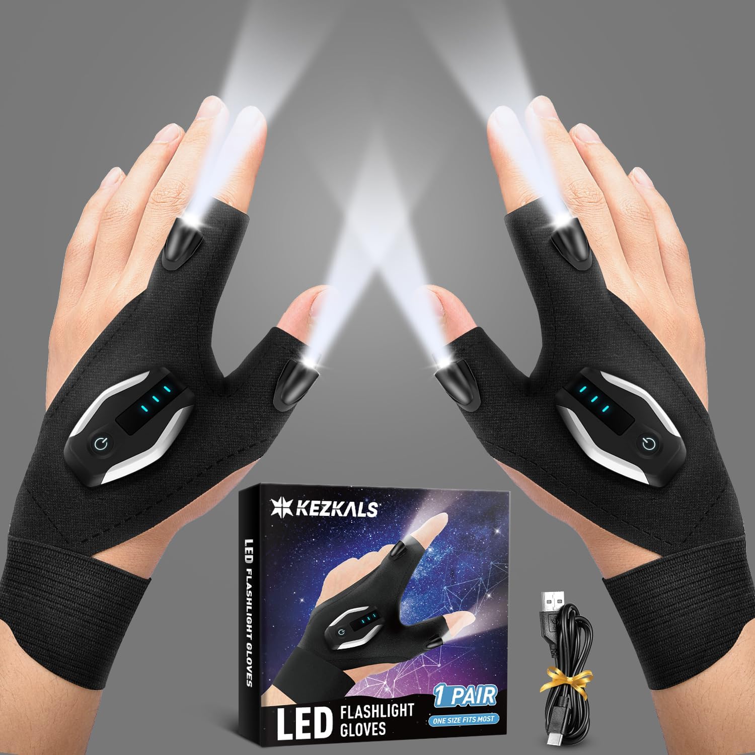 KEZKALS Rechargeable LED Flashlight Gloves