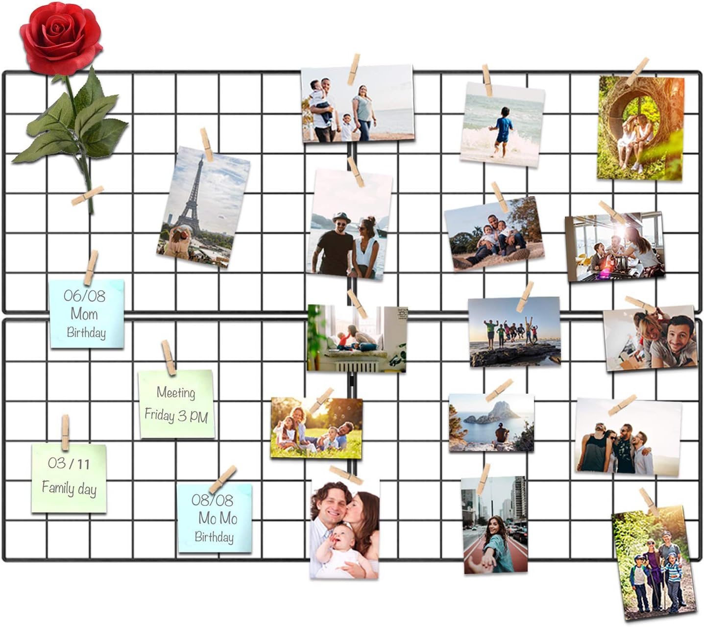 Kakivan Wire Wall Grid Panel for Photo Display with 12 Clips (Black)
