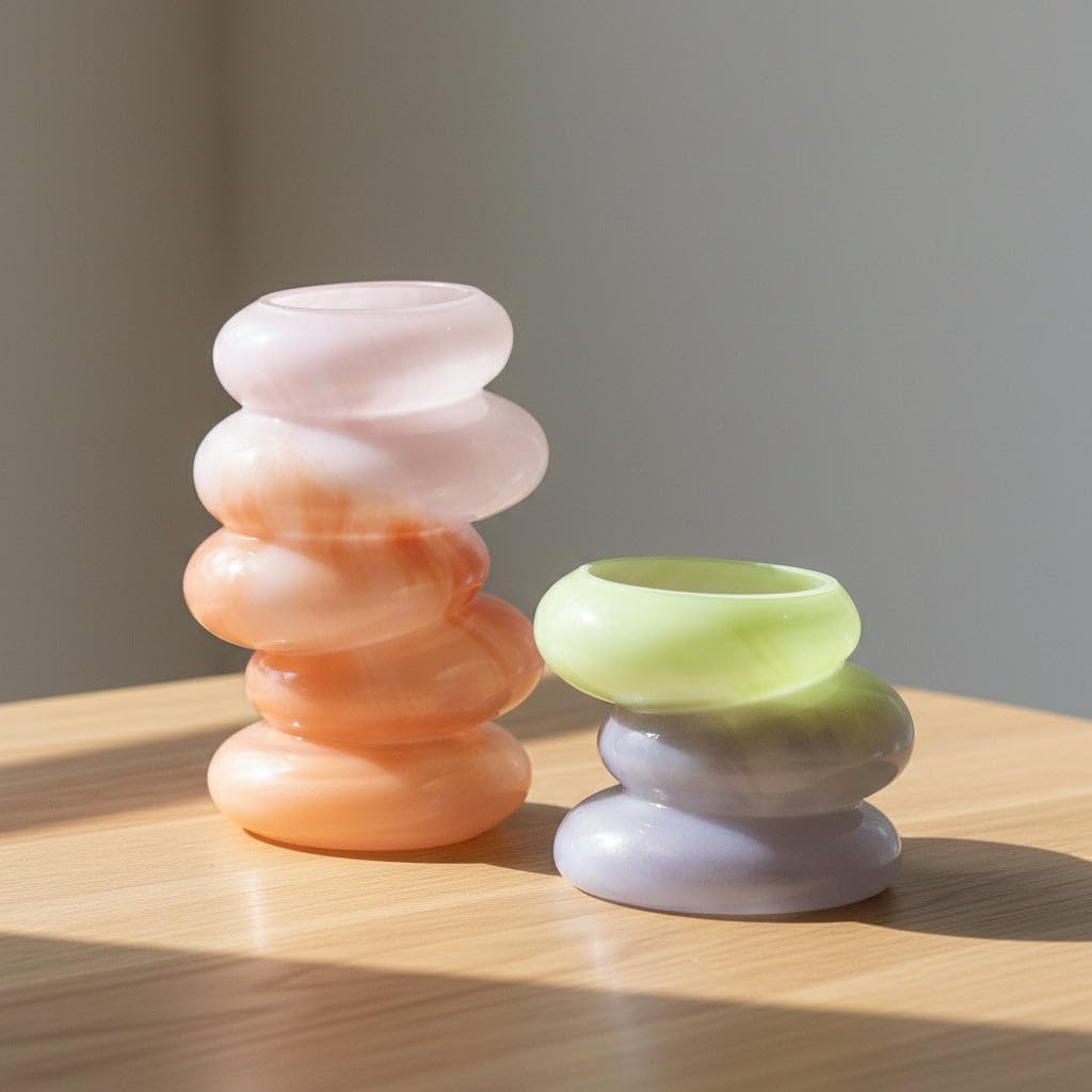 Cloudnola Swirl Glass 2-Piece Flower Vase Set, Pink Orange and Green Blue