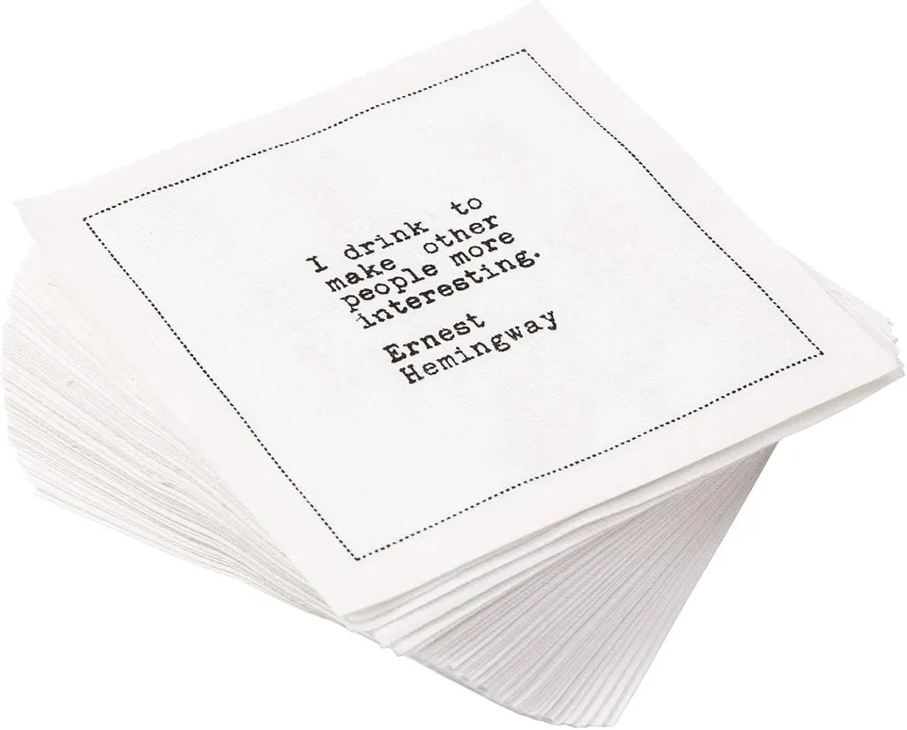 Five Star Funny Drinking Quotes White Cotton Cocktail Napkins, Set of 50