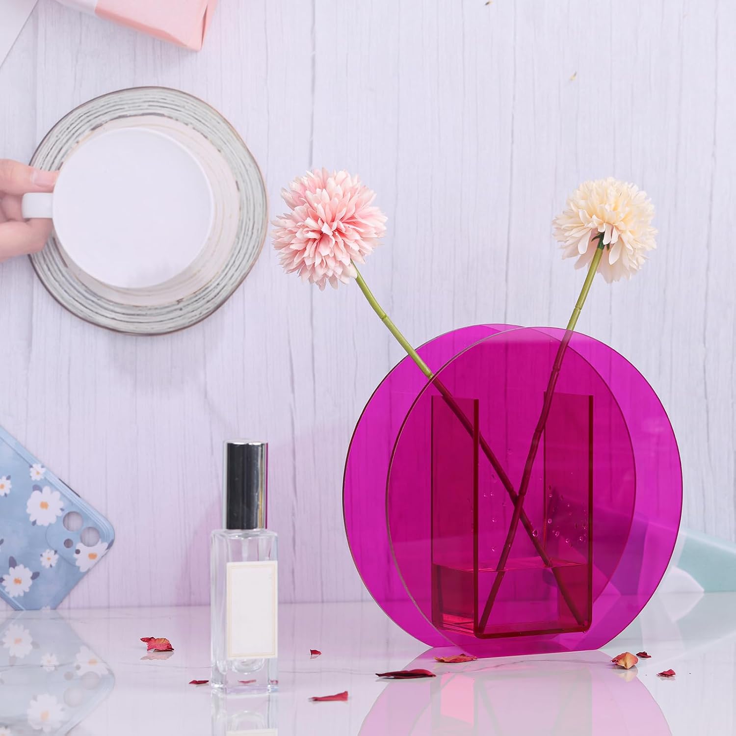 Hot Pink Acrylic Geometric Flower Vase