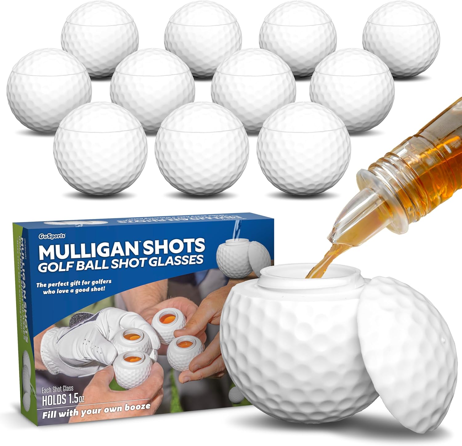 GoSports Mulligan Shots Golf Ball Shot Glasses with Lids, 12-Pack