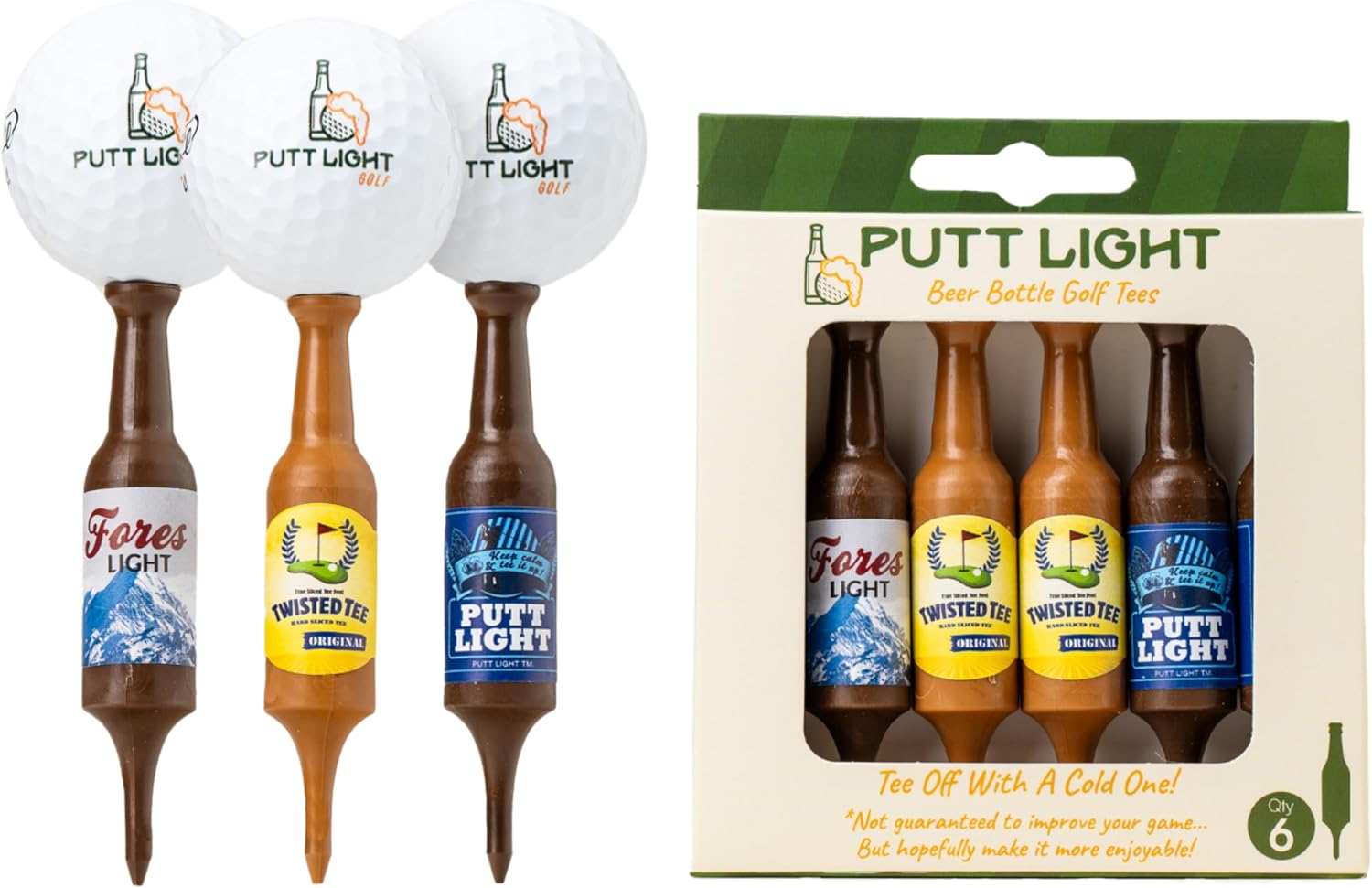 Putt Light Beer Bottle Golf Tees, 6-Pack
