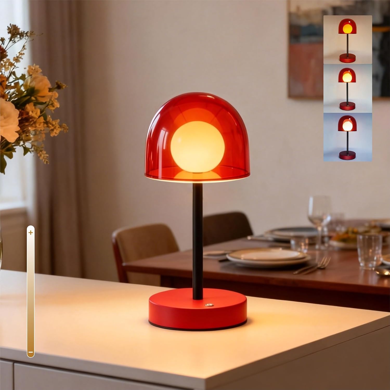 PetiitLyt Cordless Mushroom Lamp, Rechargeable LED (Reddish Orange)