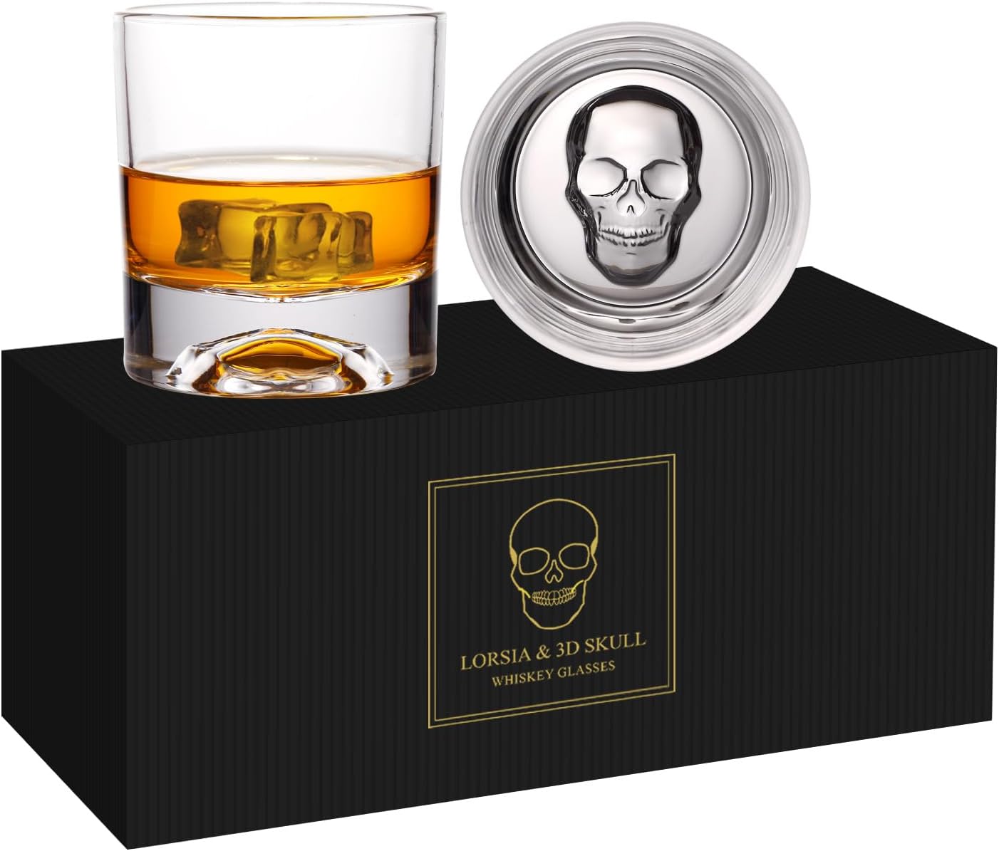 Hand Blown Crystal Skull Whiskey Glasses, Set in Gift Box (2 Count)