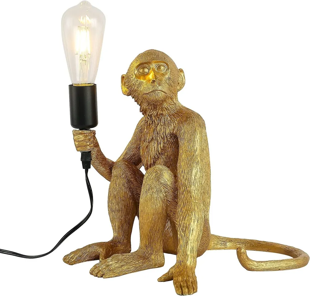 Eapmic Resin Sitting Monkey Table Lamp (Gold)