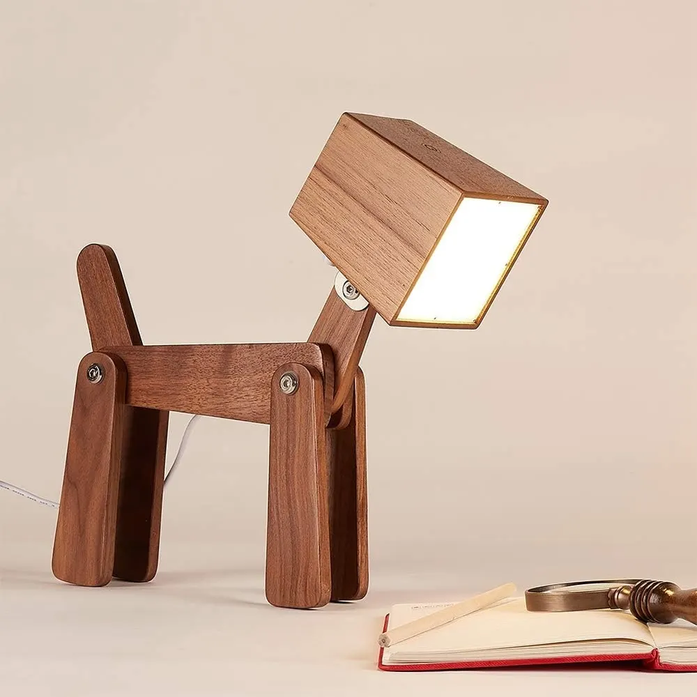 HROOME Wood Dog Table Lamp (Medium - Walnut)