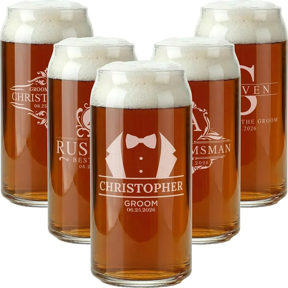 Personalized Groomsmen Beer Can Glass, Set of 5