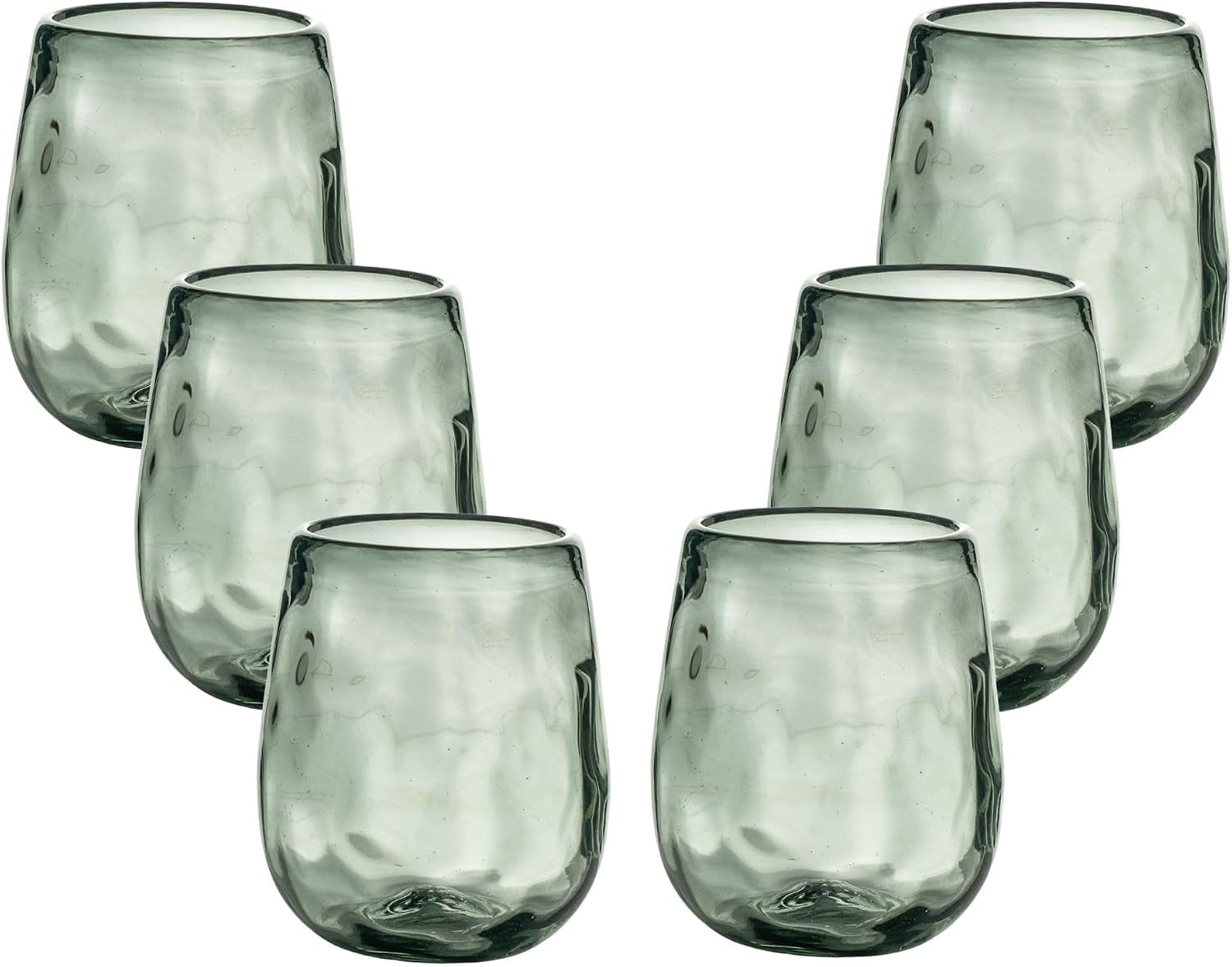 Recreado Organic Smoke Hand Blown Stemless Wine Glasses, Set of 6