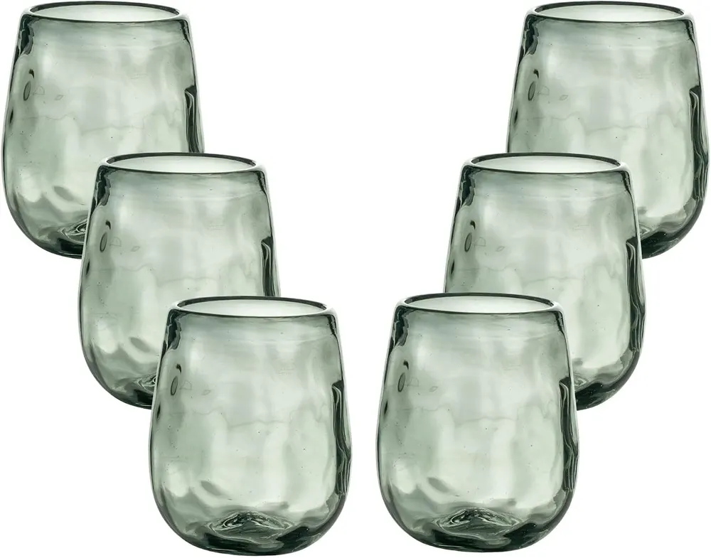 Recreado Organic Smoke Hand Blown Stemless Wine Glasses, Set of 6