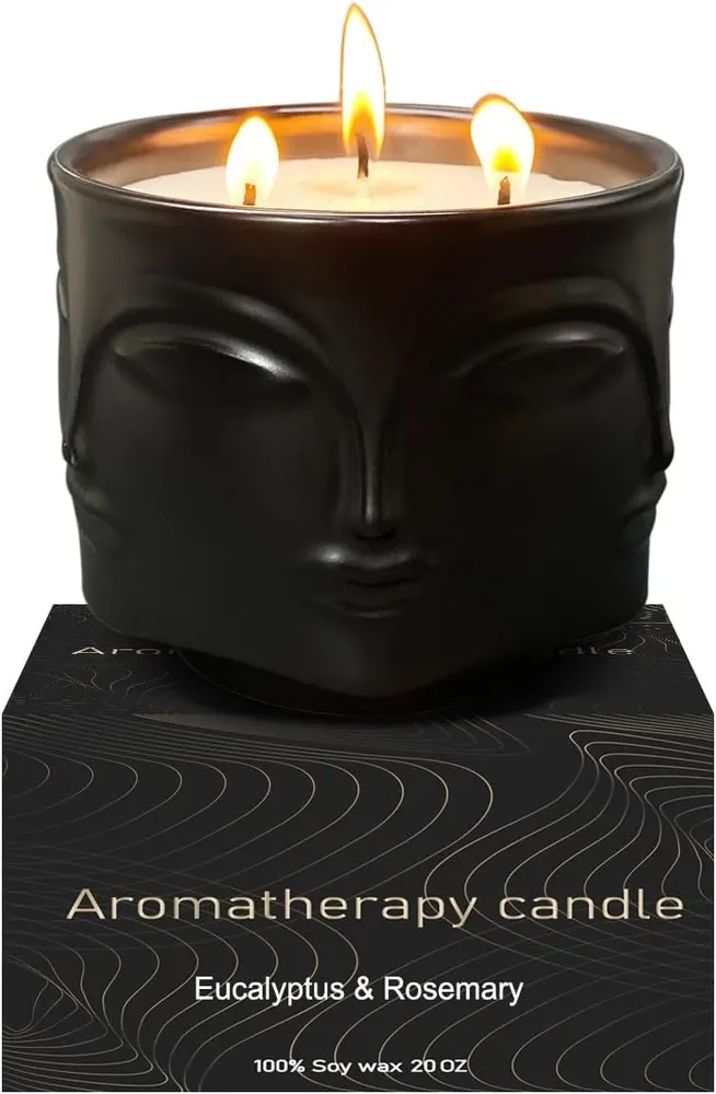 Eucalyptus & Rosemary 3-Wick Black Ceramic Candle, 20oz