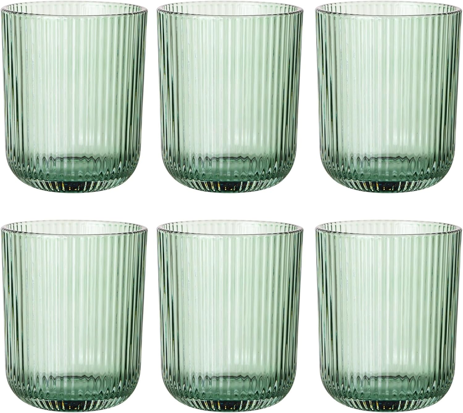 Vintacicle Green Ribbed Highball Glasses, Set of 6 (8.5oz)