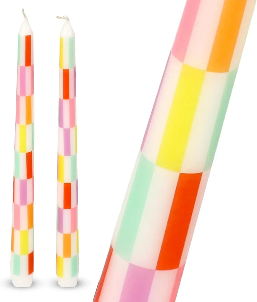 Talking Tables Checkered Tapered Dinner Candles, 2-Pack