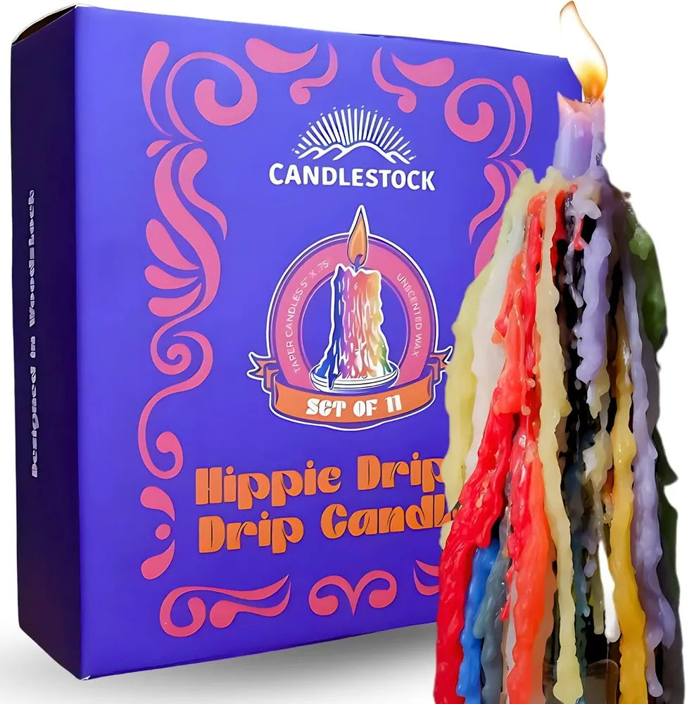 Candlestock Hippie Drippy Drip Candles, Pack of 11 (Rainbow)